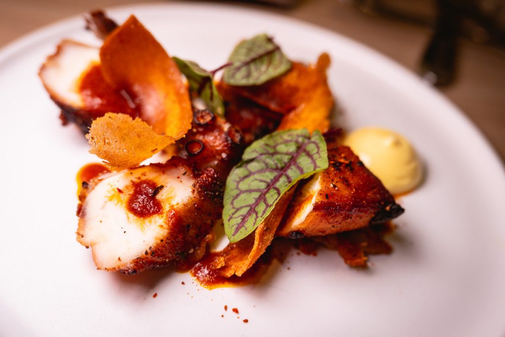 Charred Octopus at Heritage by Madison, a restaurant in Shanghai by chef Austin Hu serving a seamless mix of Western and Asian influences. Photo by Rachel Gouk.