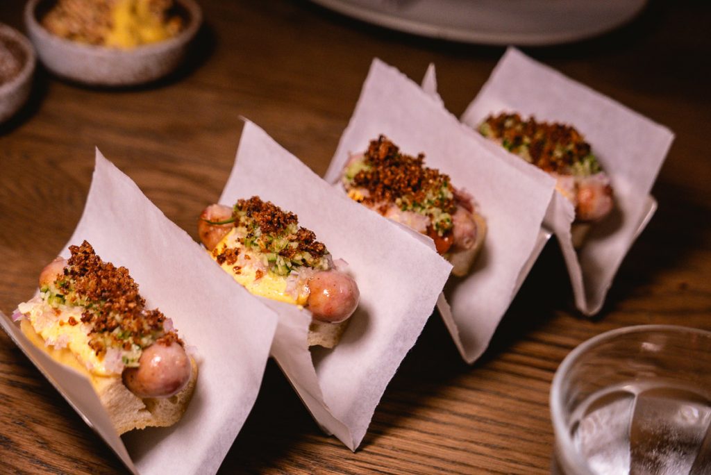 Danish mini hotdog at BOR Eatery, a restaurant in Shanghai. Photo by Rachel Gouk