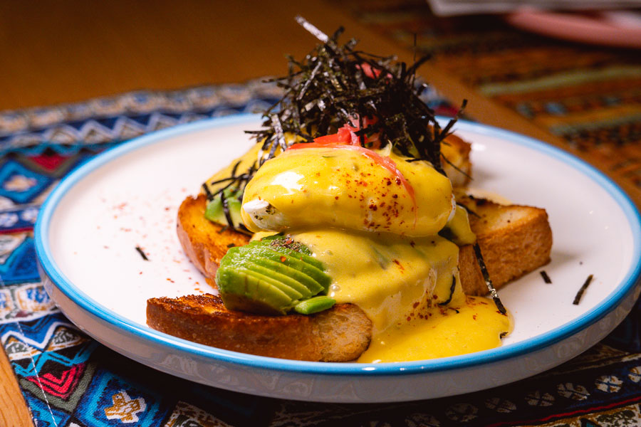 Eggs Benedict for brunch at Birds of Paradise, a tiki bar and restaurant in Shanghai. Photo by Rachel Gouk.