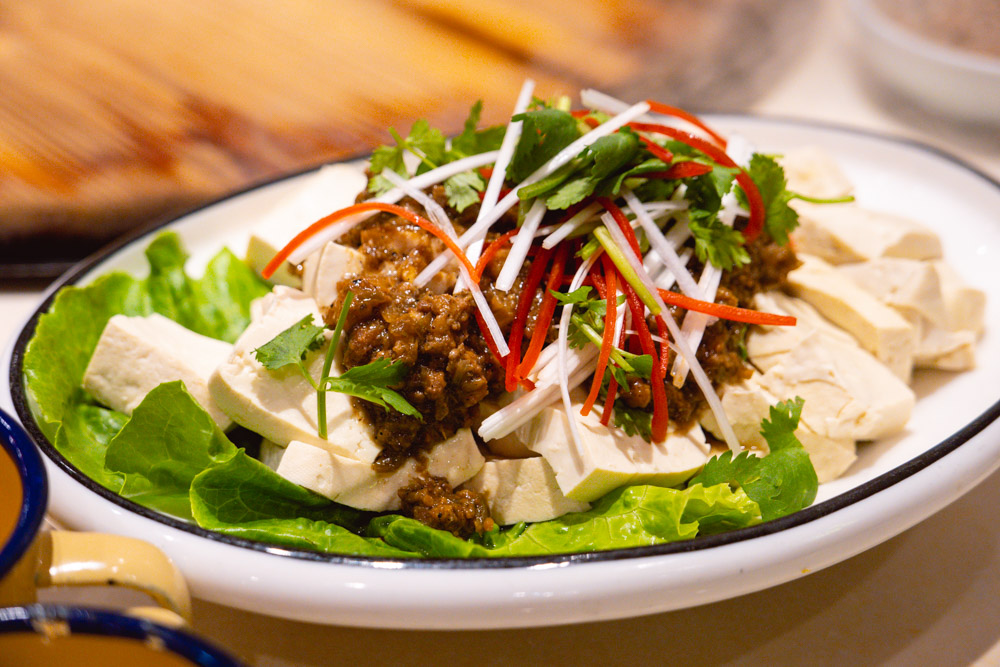 Tofu with meat sauce. Yao Ji is a Chinese restaurant in Shanghai that specializes in Dongbei-style Iron Pot Stew "Tie Guo Dun". Photo by Rachel Gouk @ Nomfluence.
