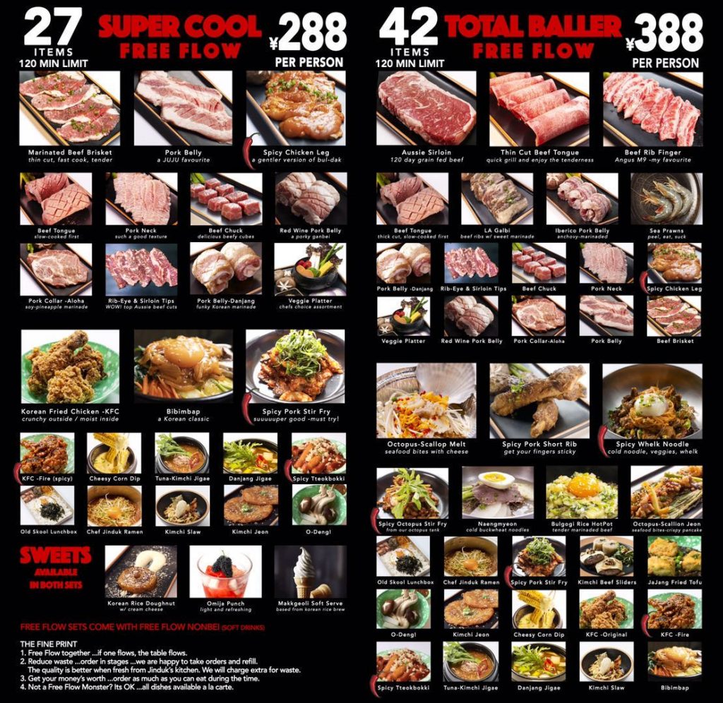 Menu. JUJU Korean barbecue restaurant on the Bund, Shanghai.